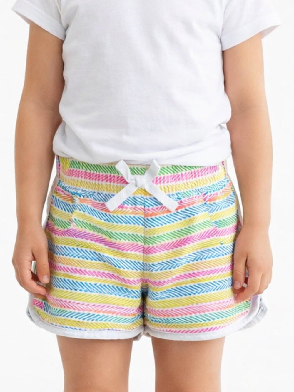 Star Ride Girls Dolphin Striped Shorts Pull Up Elastic Waist Pink Yellow Size 5
